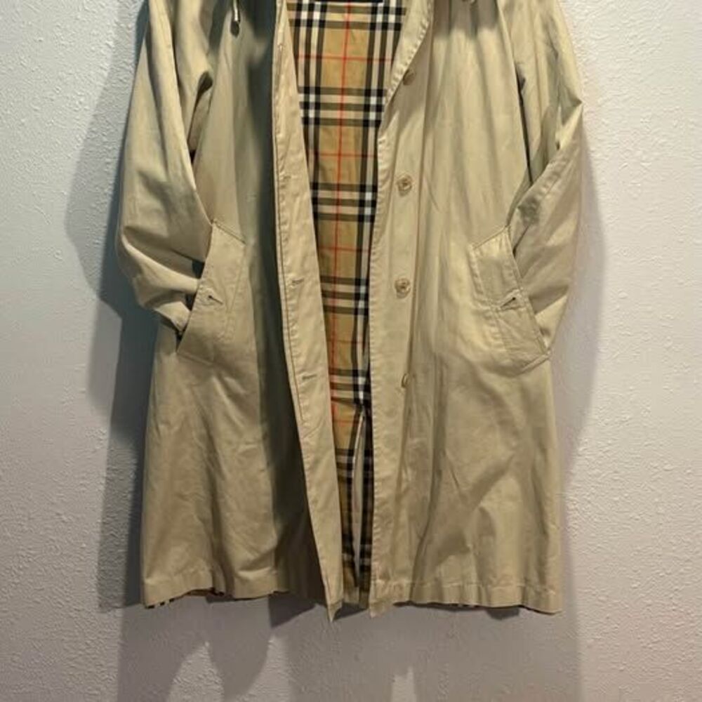 Vintage 100% Cotton Burberry Hooded Balmacaan Car Coat - Beige - 6 Reg
